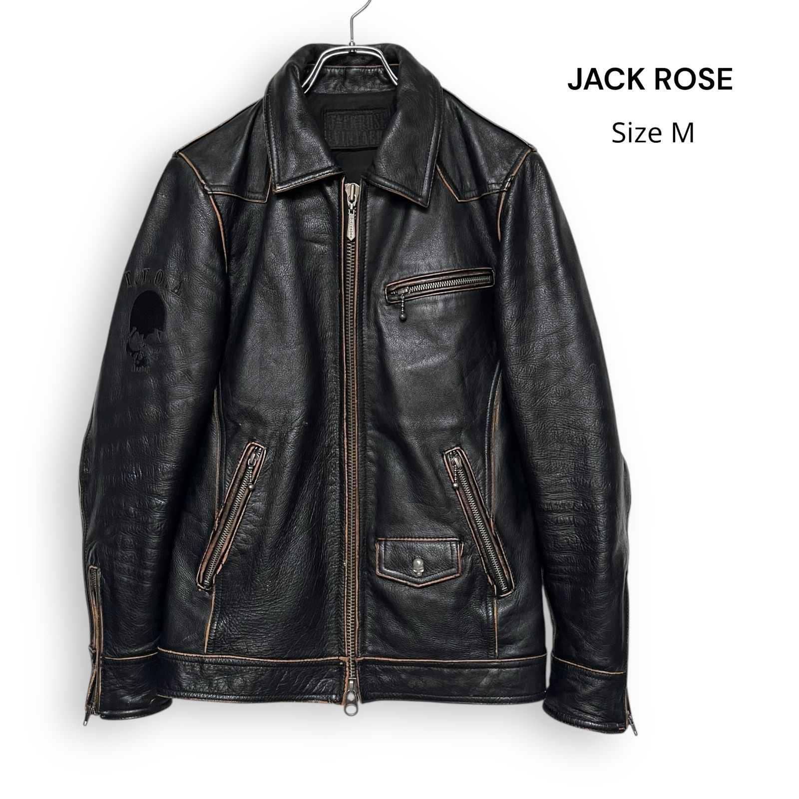 希少 JACK ROSE × COLLARS レザージャケット 武装戦線　スカル ジャックローズ×COLLARS 武装戦線 レザージャケット スカル ブラック M