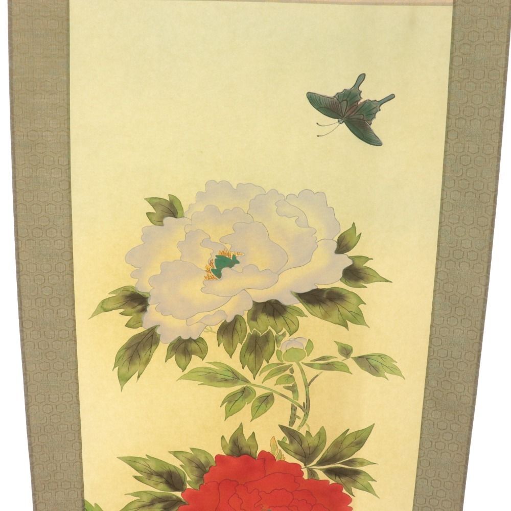 篁華筆　絹本掛軸　花鳥画【　春　惜　】たんぽぽに小禽図　共箱　掛軸一幅　276 □ 小川大鳳 掛軸 『牡丹に蝶』 春軸 花鳥 絹本 肉筆 全長186cm 共箱