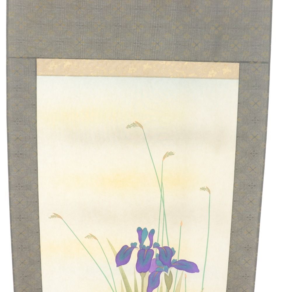 掛け軸 小川大鳳 『 菖蒲に鷭 』 絹本 希少 軸装 茶道具 掛軸 美品 です。 □ 小川大鳳 掛軸 『菖蒲に鷭』 春軸 花鳥 絹本 肉筆 全長187cm 共箱