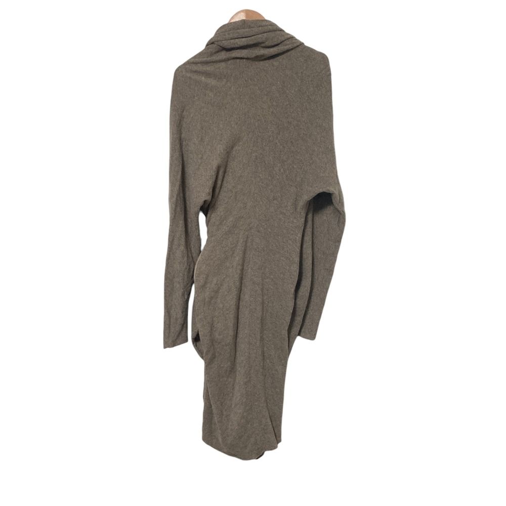 ひざ丈ワンピース 美品 LANVIN ランバン ロングスリーブ カシュクール ドレープ ニットワンピース サイズ36 ブラウン系 レディース 古着  USED