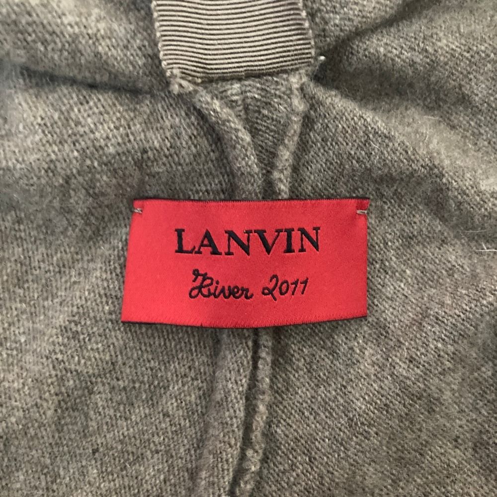 ひざ丈ワンピース 美品 LANVIN ランバン ロングスリーブ カシュクール ドレープ ニットワンピース サイズ36 ブラウン系 レディース 古着  USED