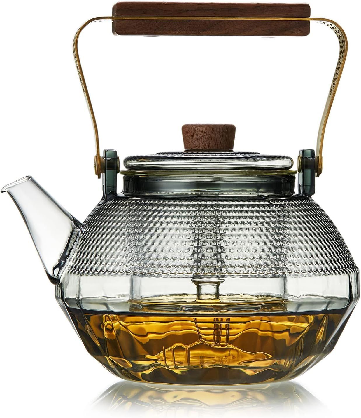新品 ポカロティー 布団型 ティーポット 耐熱ガラス おしゃれ 蒸し茶と煮茶の両方に使えます 直火対応 満水容量1140ml 上手型持ち手 茶色 槌目 glassteapot 紅茶 日本茶 中国茶 来客用