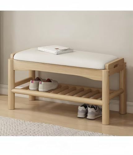 新品 PANCY 玄関ベンチ 木製 無垢材 北欧 幅80cm 天然木 シューズラック 収納ベンチ 玄関椅子 玄関スツール シューズボックス 靴収納 雑貨 家具 (ウッドカラー、 80x30x40cm)