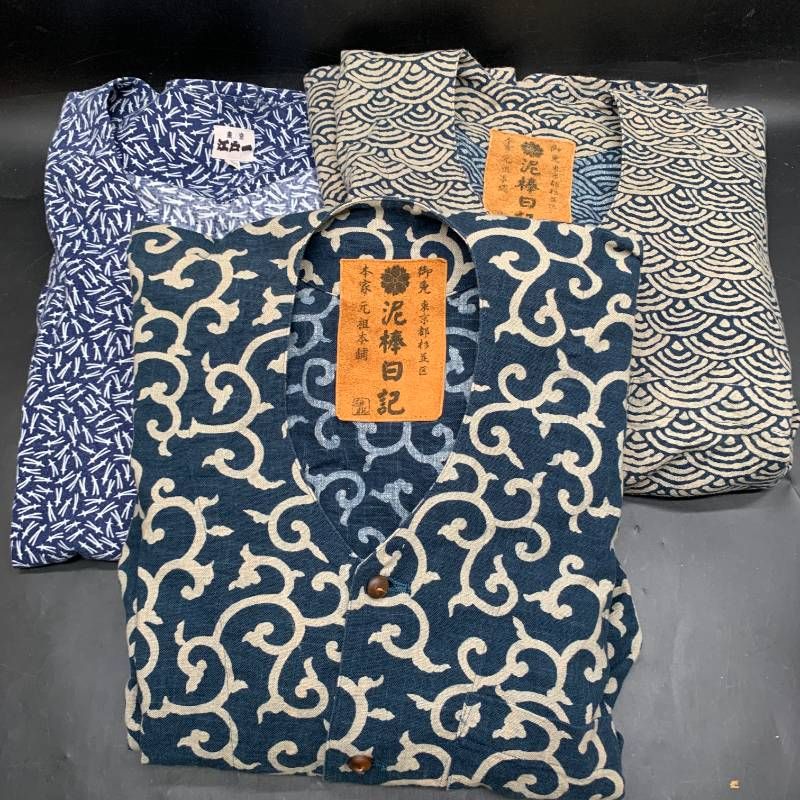 和柄3枚セット（唐草模様 波模様）祭り用品 鯉口シャツ ダボシャツ 東京江戸一 泥棒日記 本家元祖本舗 御免 東京浅草 七分袖 長袖 サイズ特大他
