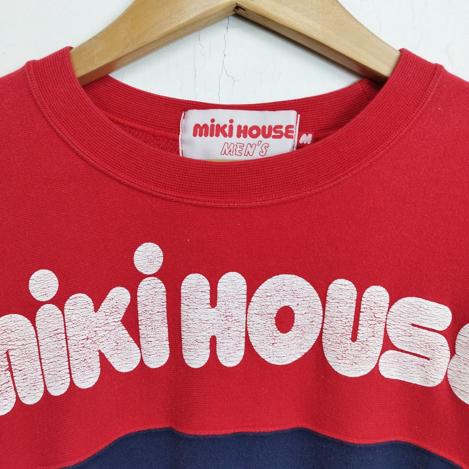 90s MIKI HOUSE ミキハウス ラグラン スウェット 当時物 トレーナー 切替 ビッグロゴ プリント レトロ 古着 VINTAGE 日本製 レッド ネイビー M C805 90s MIKI HOUSE ミキハウス ラグラン スウェット 当時物 トレーナー