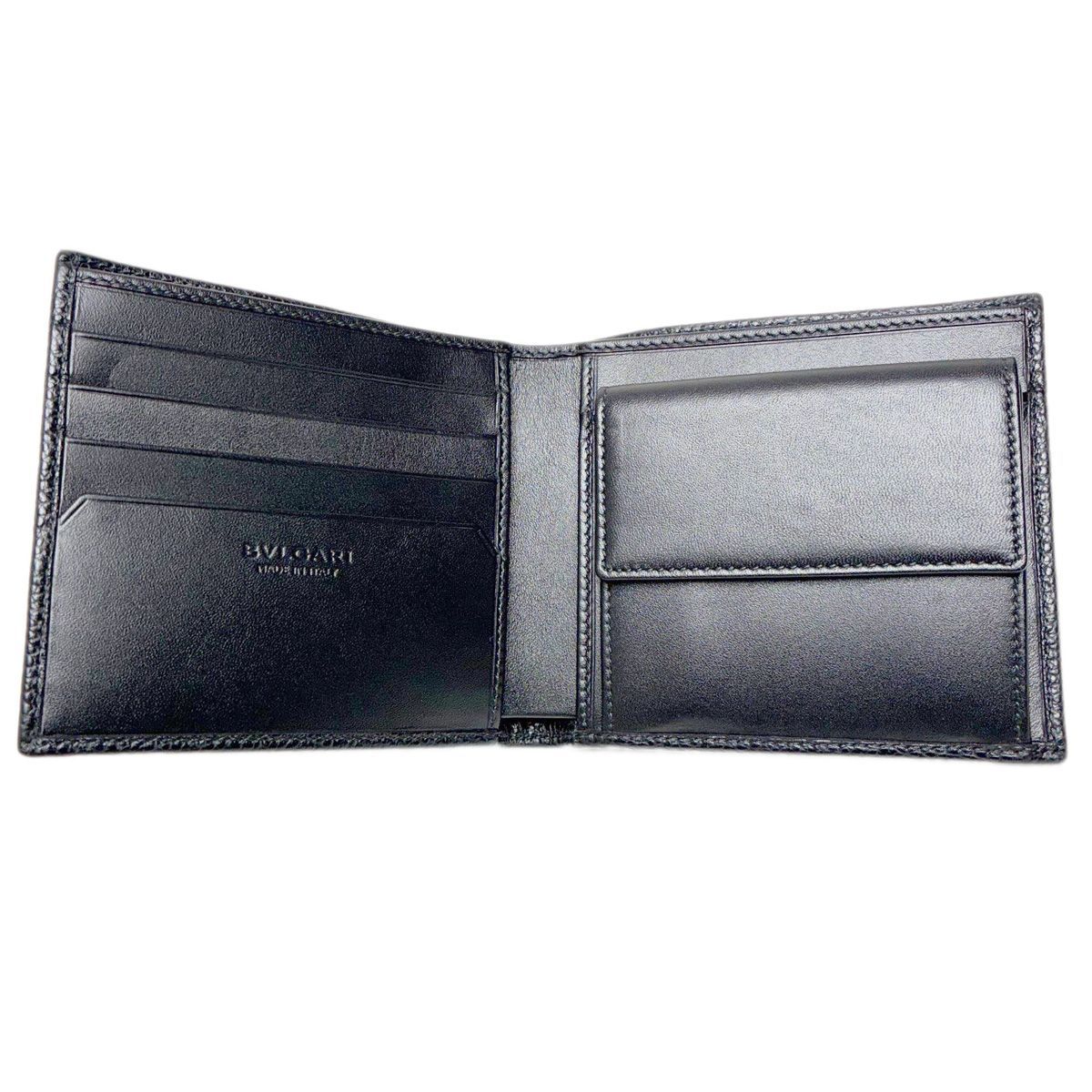 BVLGARI ブルガリ カーフレザー コンパクトウォレット/オクト/二つ折り財布/ブラック/36964/ブランドバック/Bランク/04【中古】 中古】 ブルガリ 二つ折り財布 財布 オクト ブラック レザー メンズ