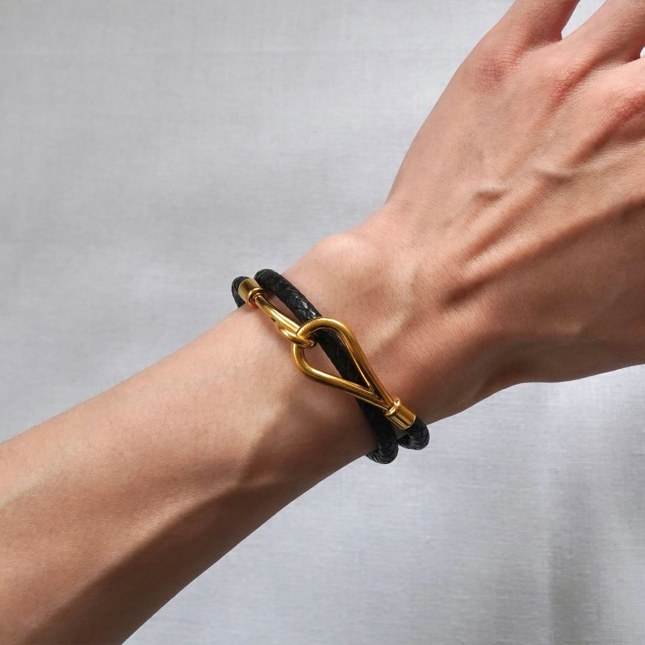 HERMES エルメス　ブレスレット　ジャンボ　2連　レザー　編み込み　極上美品 HERMES エルメス ブレスレット ジャンボ 2連 レザー 編み込み 極上美品