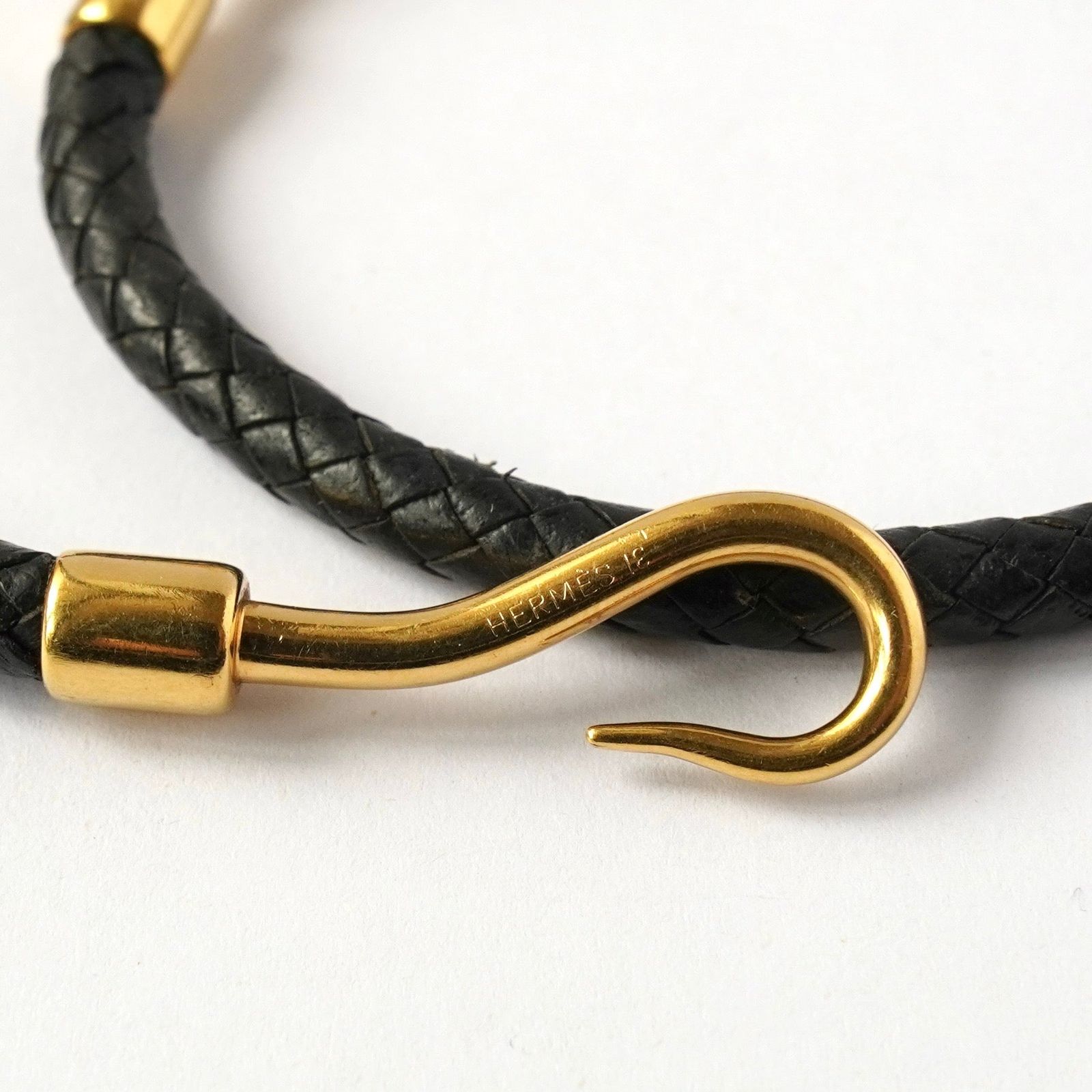 エルメス ジャンボ 編み込み レザー ブレスレット ブラック / ゴールド 