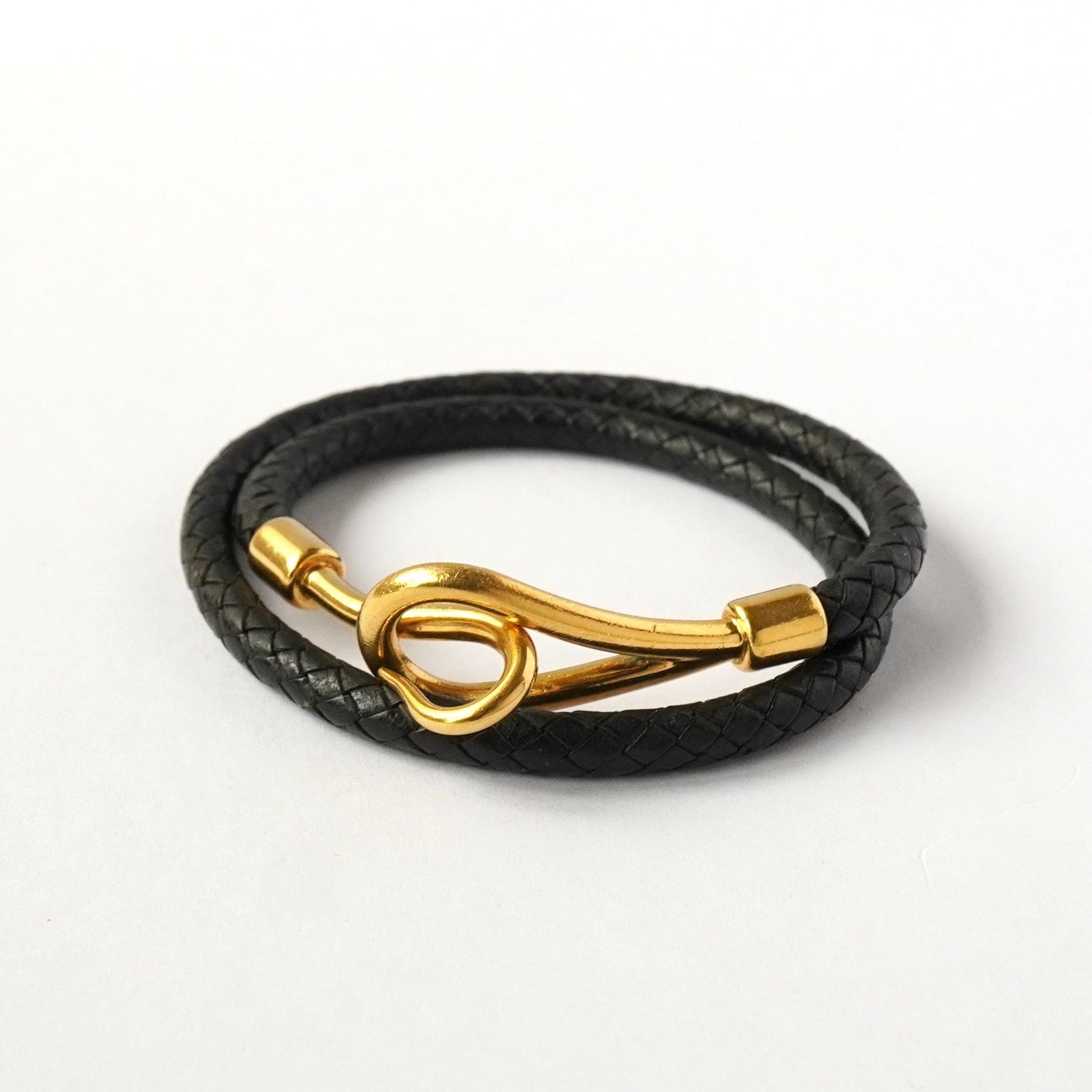 エルメス ジャンボ 編み込み レザー ブレスレット ブラック