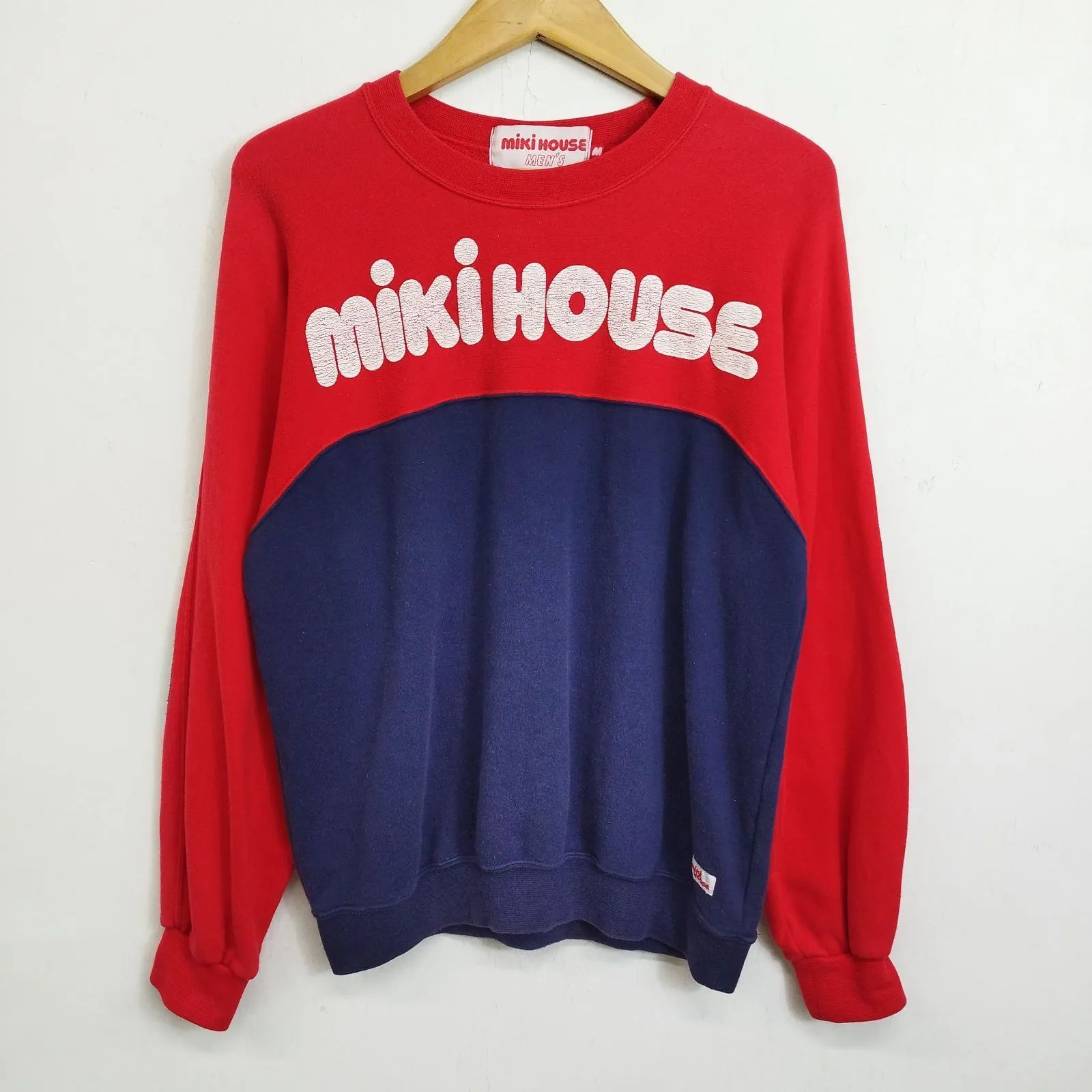 90s MIKI HOUSE ミキハウス ラグラン スウェット 当時物 トレーナー 切替 ビッグロゴ プリント レトロ 古着 VINTAGE 日本製 レッド ネイビー M C805 90s MIKI HOUSE ミキハウス ラグラン スウェット 当時物 トレーナー