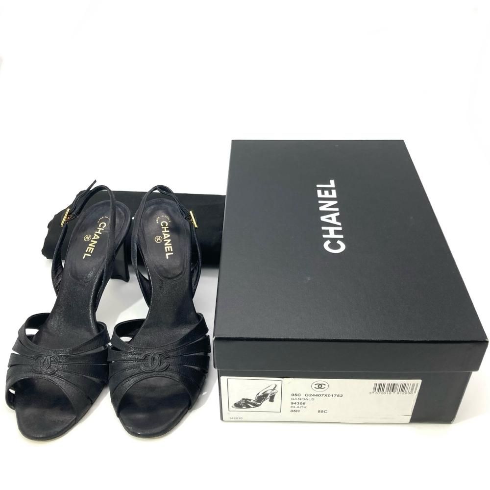 シャネル CHANEL サンダル レザー ブラック 22.5cm【中古】 - メルカリ