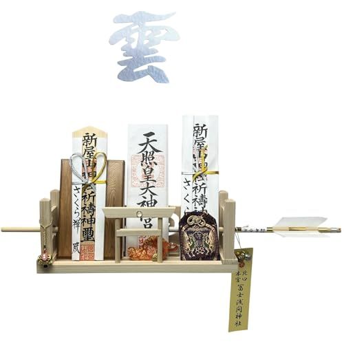新品 [ さくら禅 ] 神棚 壁掛け 万能モダン 彩雲 水晶 鳥居 国産 ひのき 檜 製 水晶 装飾 お札立て モダン 棚板 (神明 水晶和紙の雲)