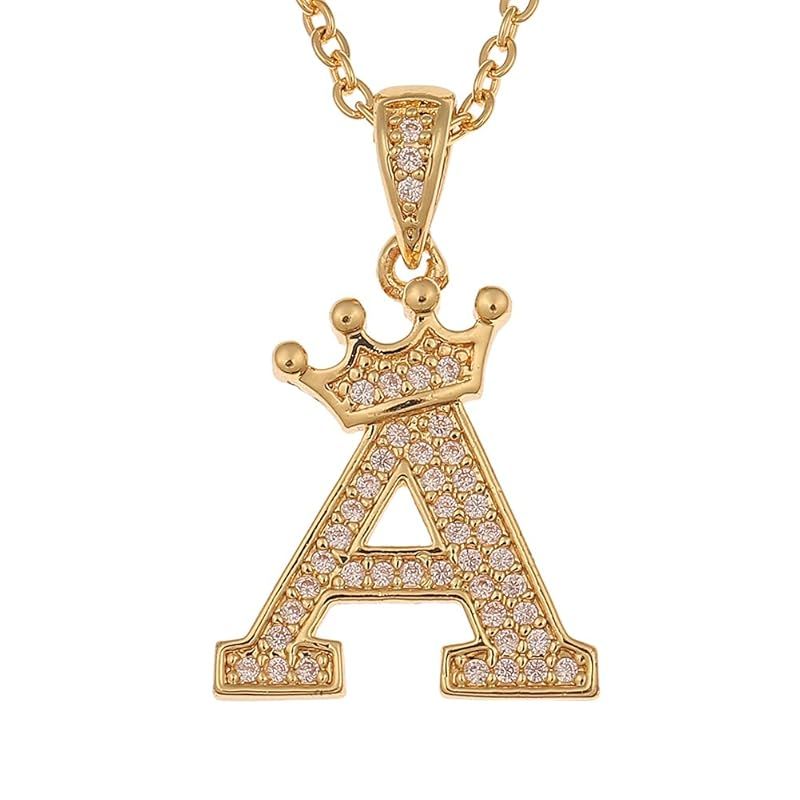 [Brand New] Rockyu Brand A-Z 26 English Initial Necklace Men's Women's Gold Zirconia Letter Motif Pendant Top Sparkling Unisex 55 Chain Stainless Steel Necklace Party Hip Hop B Fashion Accessory 0