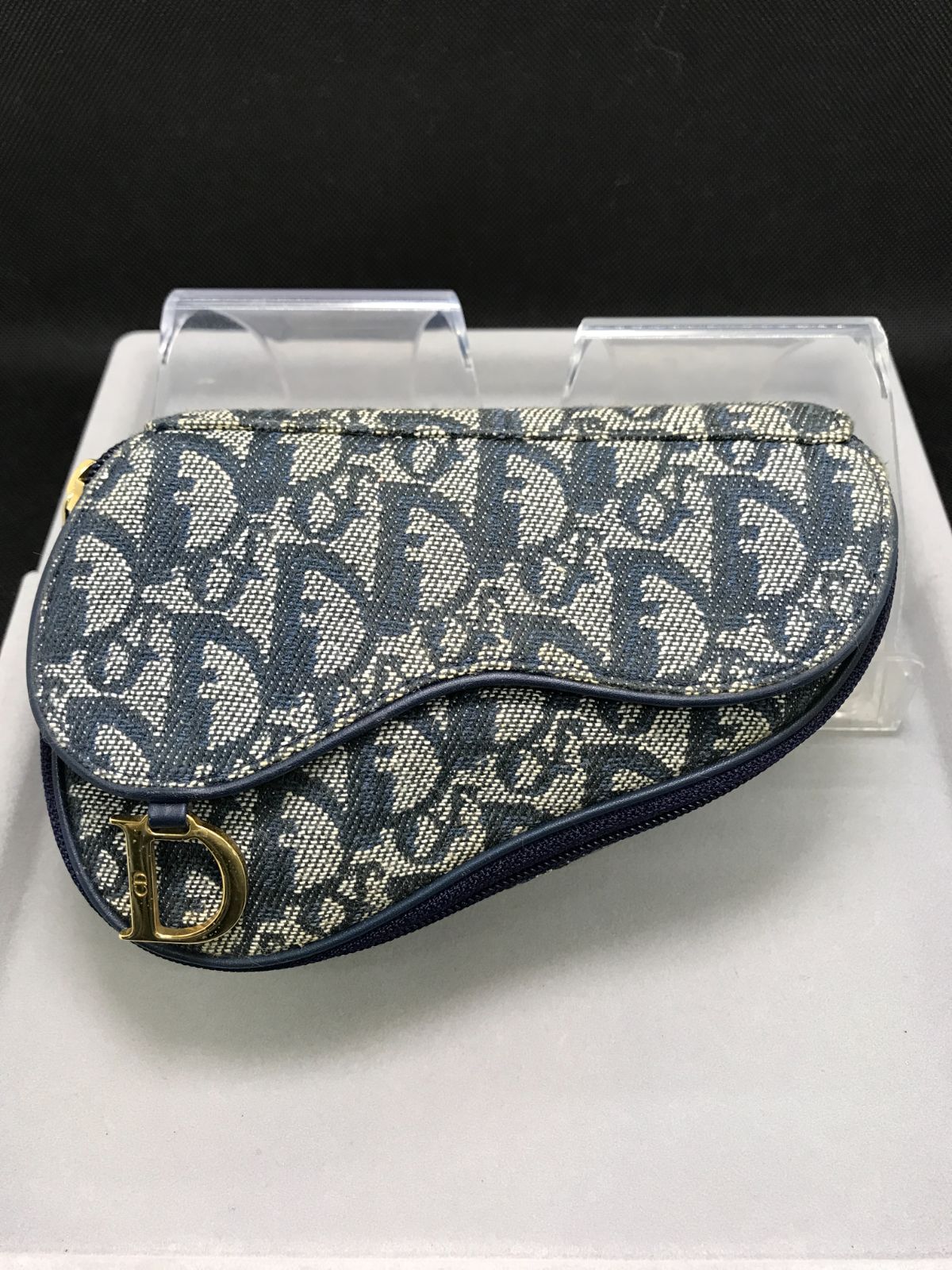 Dior　サドルポーチ トロッター D金具 小物入れ コスメ ネイビー 希少 Christian Dior ディオール ポーチ トロッター サドル Dロゴ金具
