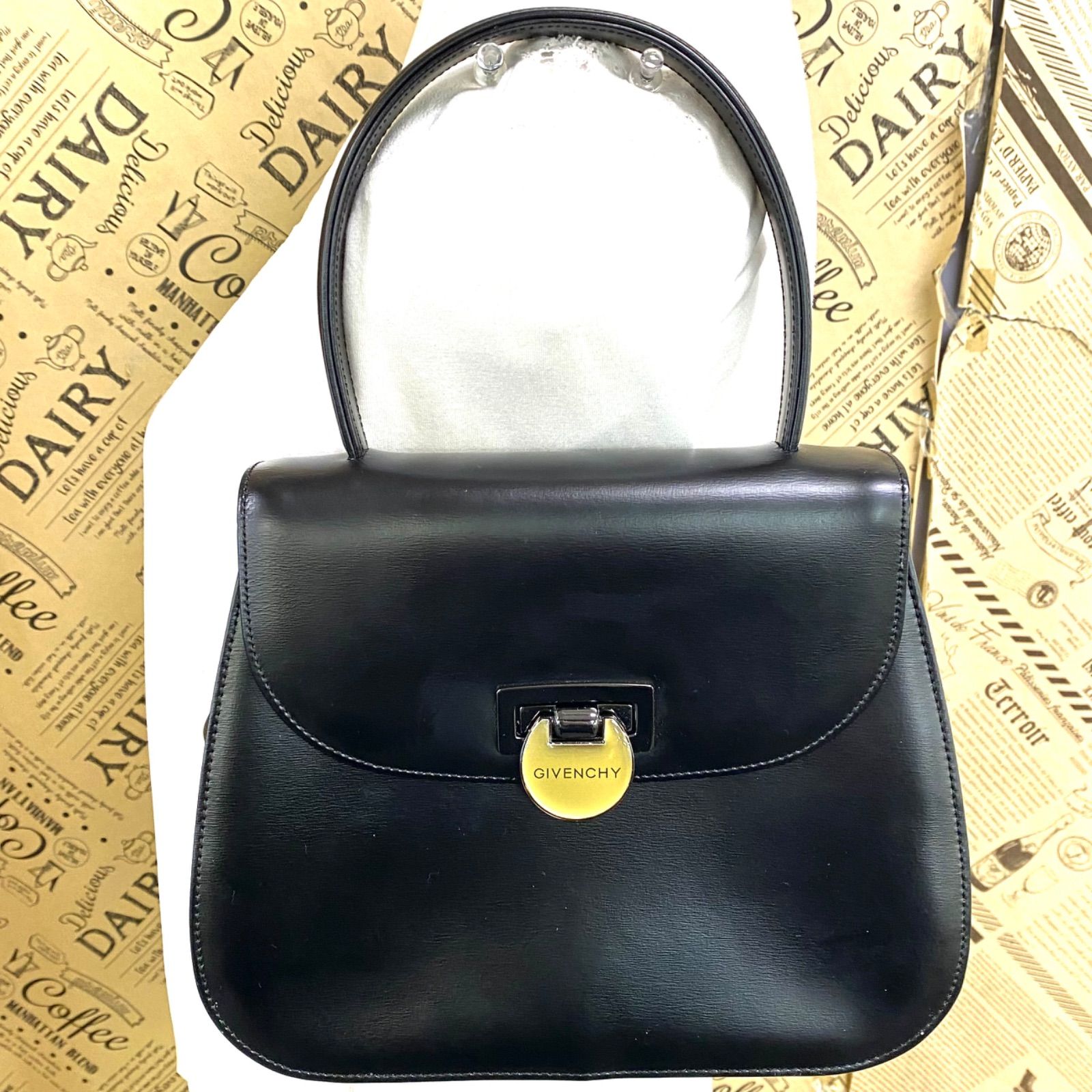 112 GIVENCHY カーフレザーハンドバッグ ゴールド4Gロゴ 冠婚葬祭 