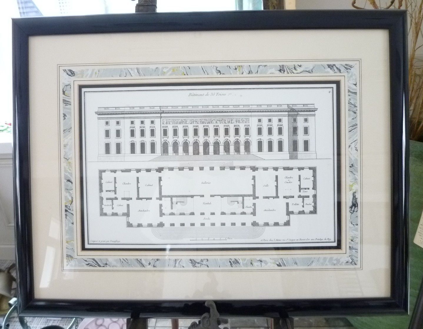【35Toises】ジャン＝フランソワ・ド・ヌーフォールジュ　/18世紀 フランス 建築図面 銅版画 ヌーフォールジュ 額装 アンティーク　「フレンチ・マット（Lavis）」