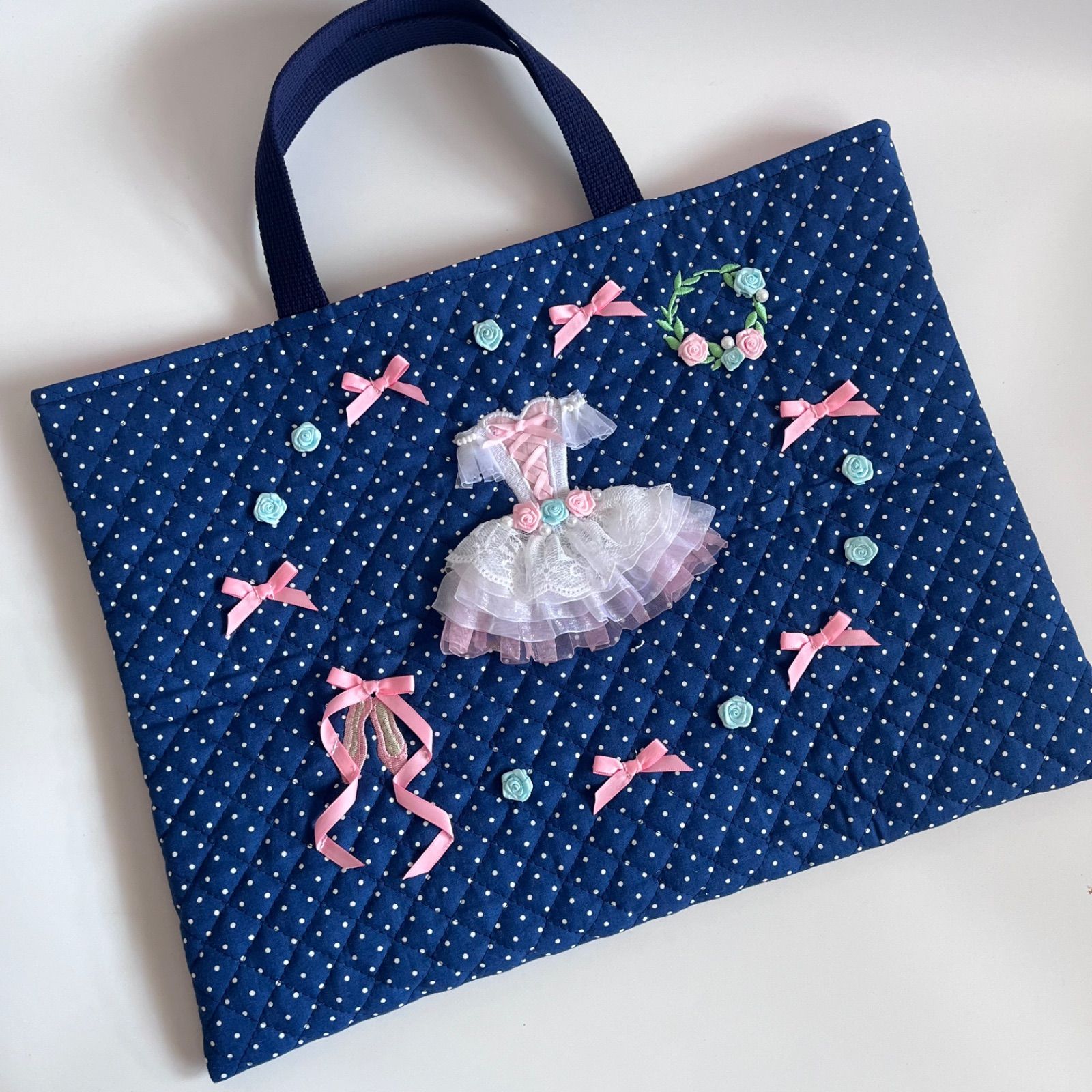 入園入学☆ハンドメイドレッスンバッグ ネイビー☆バレエ チュチュ