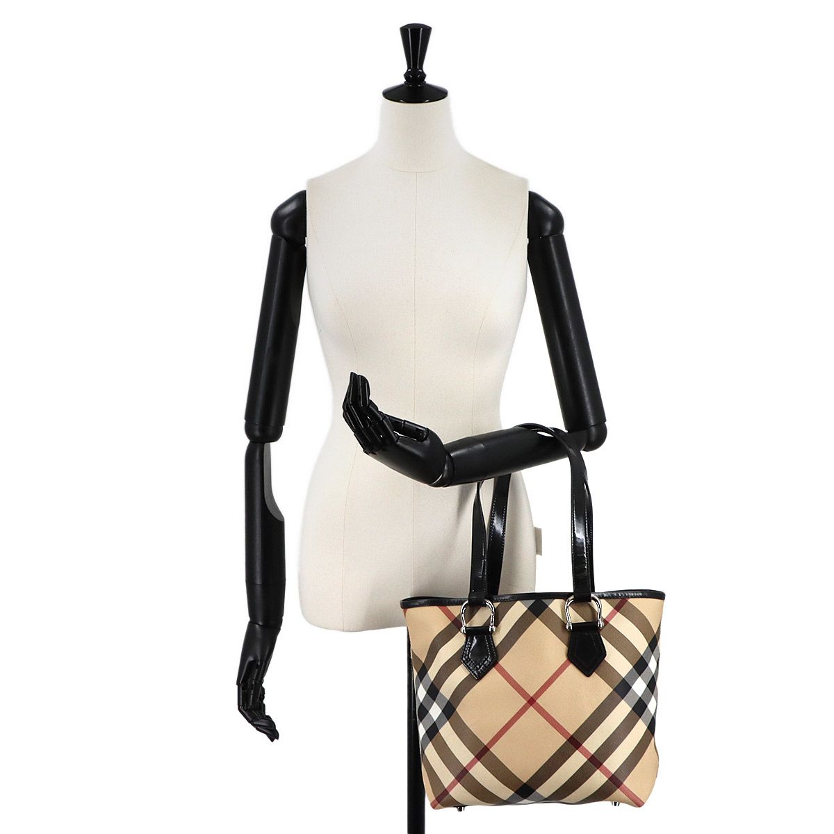 美品 バーバリー BURBERRY ハウスチェック トート バッグ PVC レザー 