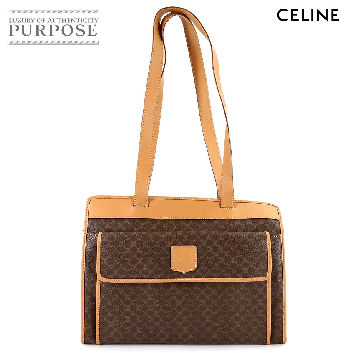 美品 セリーヌ CELINE マカダム ショルダー バッグ PVC レザー