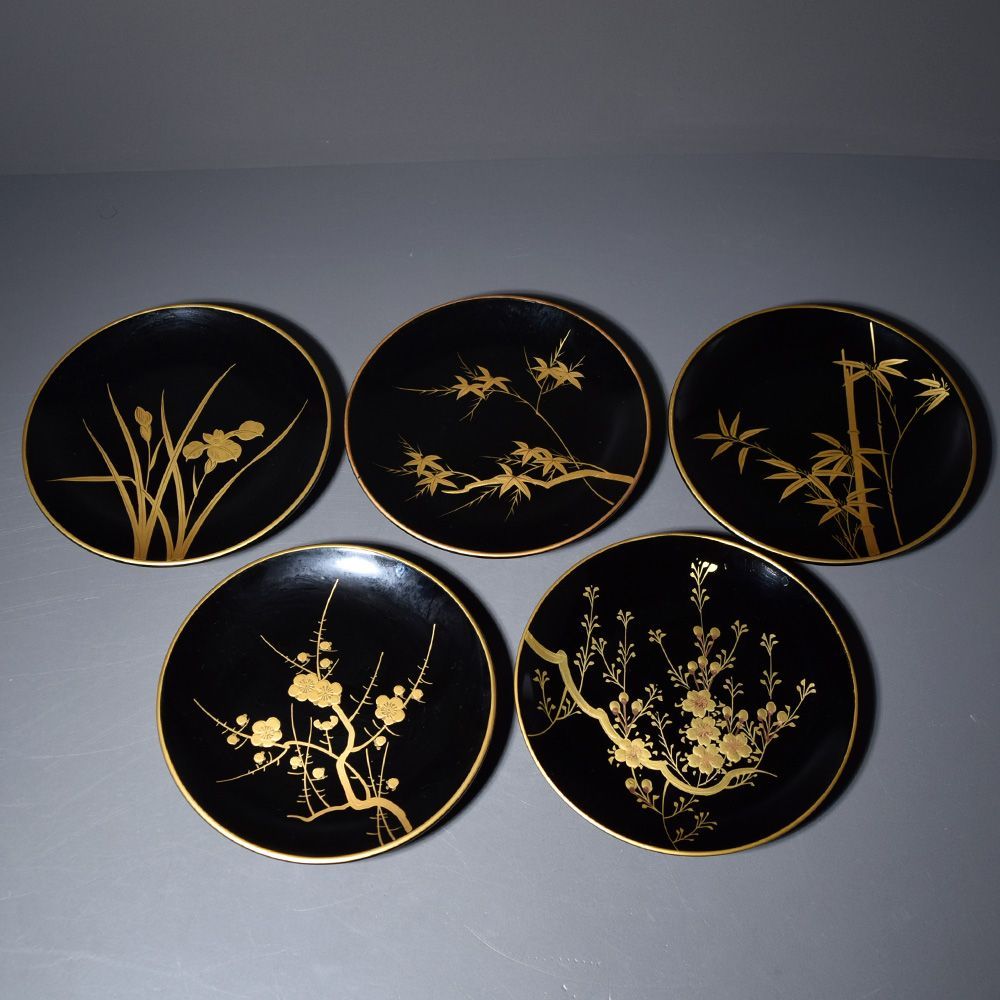 会津塗 漆器 金蒔絵 皿 菓子皿 5枚 直径17cm 金彩 蒔絵 取り皿 和