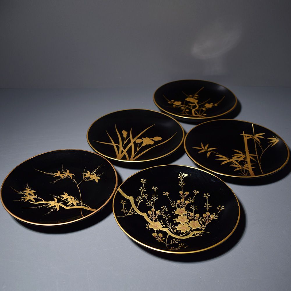 会津塗 漆器 金蒔絵 皿 菓子皿 5枚 直径17cm 金彩 蒔絵 取り皿 和