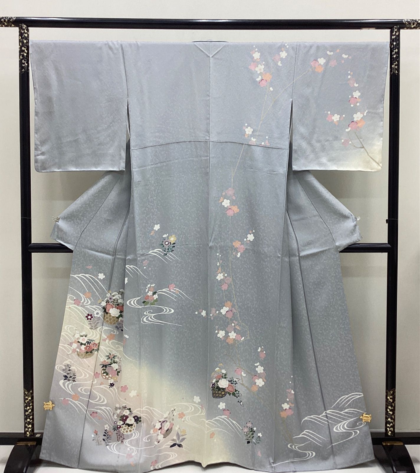 着物 訪問着 花の図 香染色 鼠色 リサイクル 正絹 礼装 MX06 【公式通販】