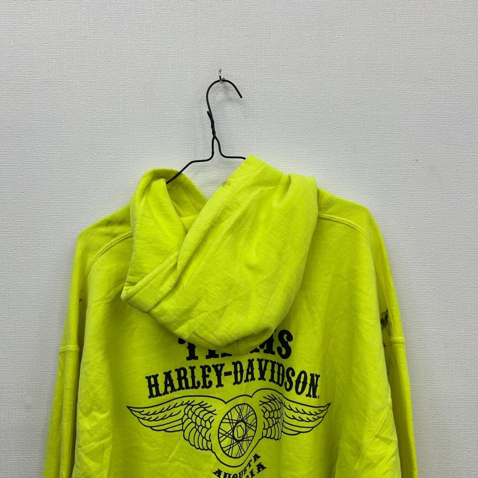 Y135 Harleydavidson パーカー フード付きスウェット XL 黄色 蛍光 