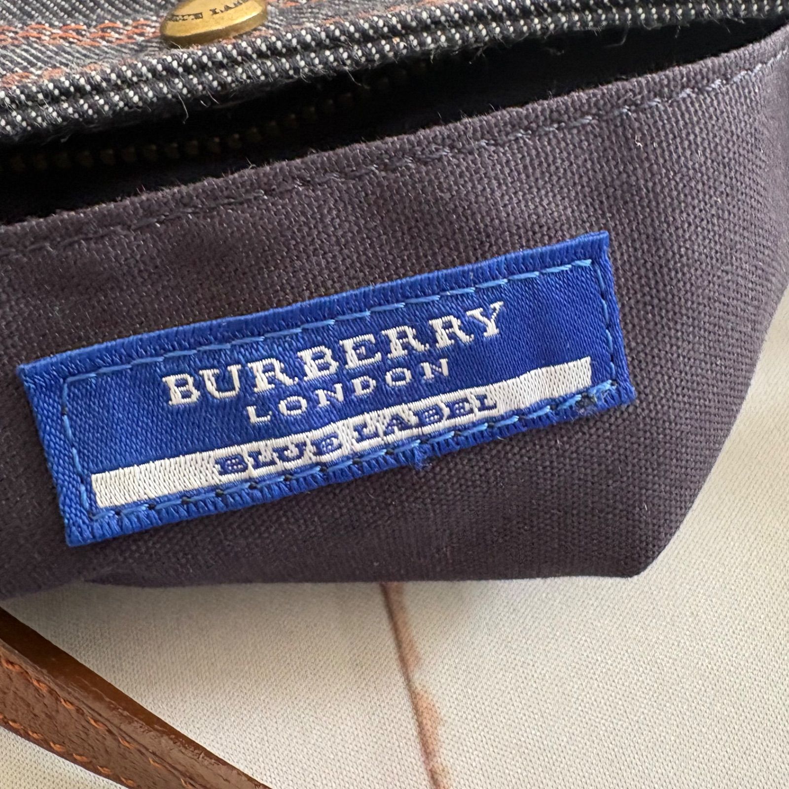 BURBERRY BLUE LABEL Denim hand Bag Baguette Knight Logo Vintage 