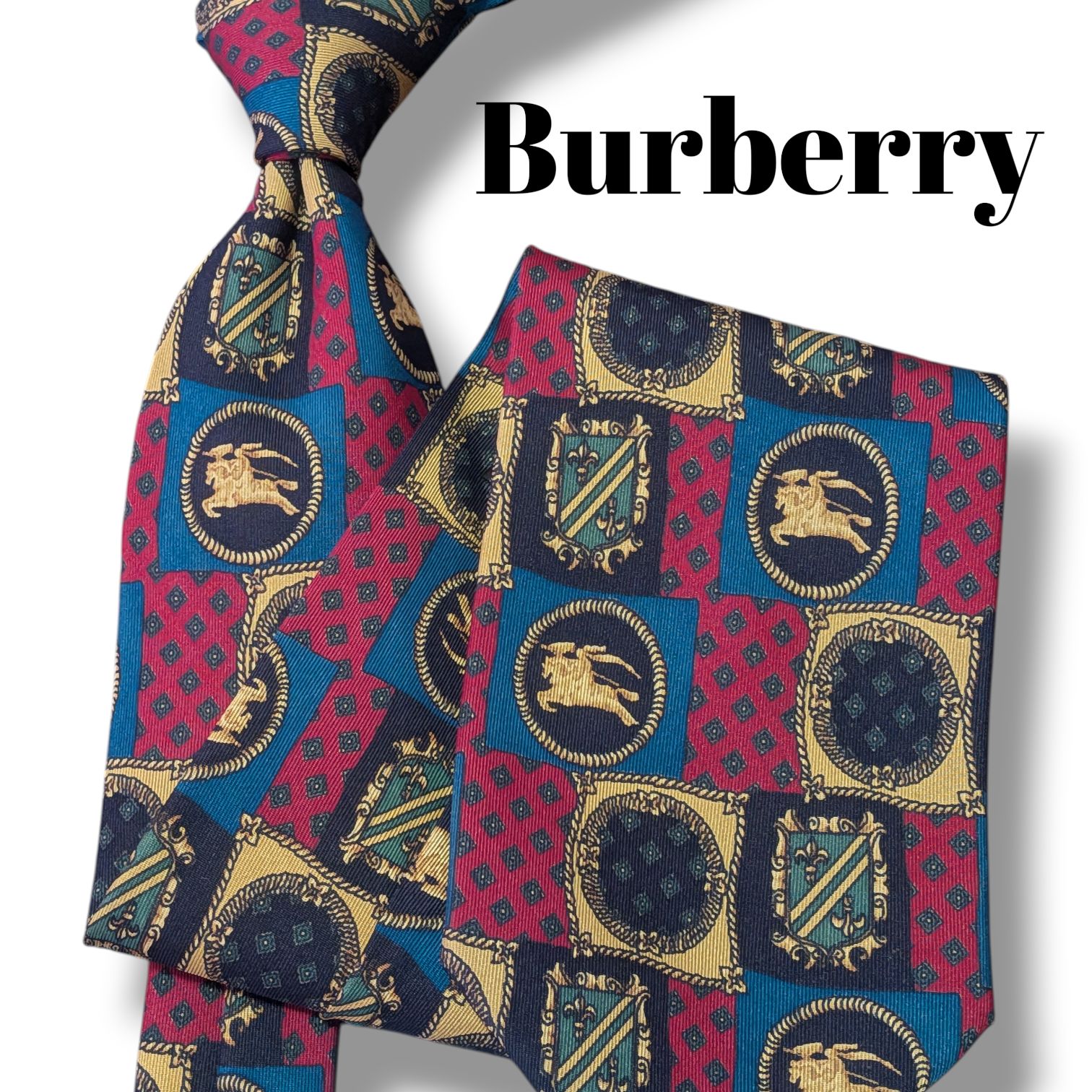 【高級ネクタイ✨美品✨】BURBERRY レッド 総柄 ワンポイント バーバリー ロンドン BURBERRY LONDON ネクタイ レギュラータイ シルク