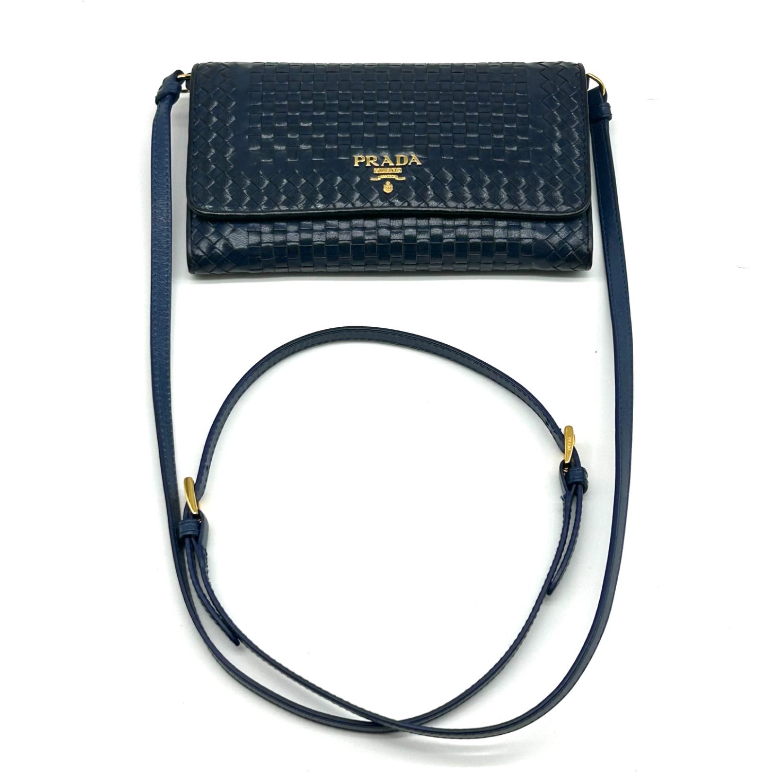 美品】PRADA プラダ レザー ショルダーウォレット マドラス 編み込み 