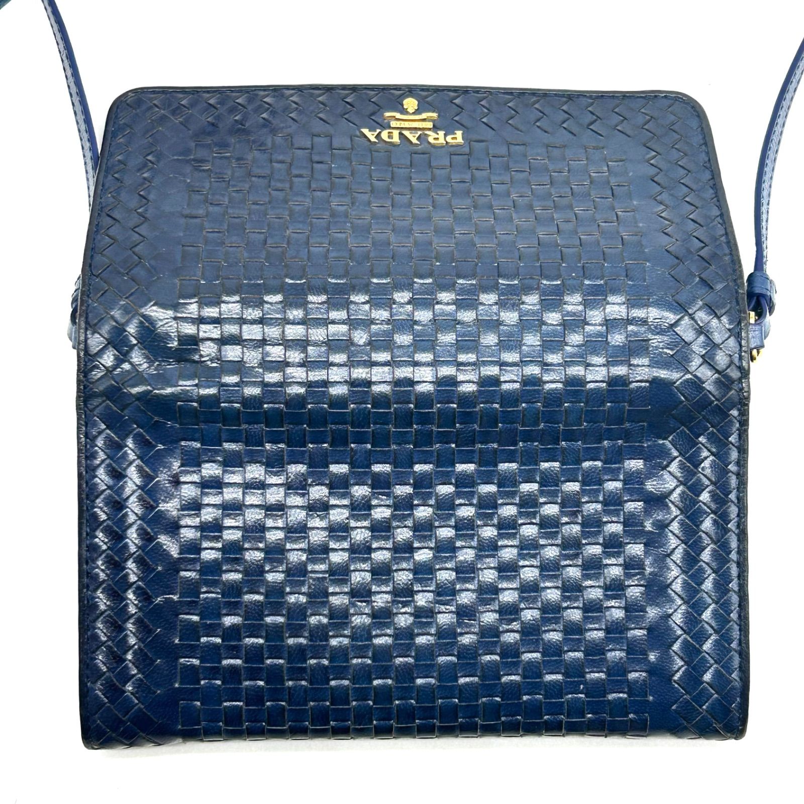 美品】PRADA プラダ レザー ショルダーウォレット マドラス 編み込み 