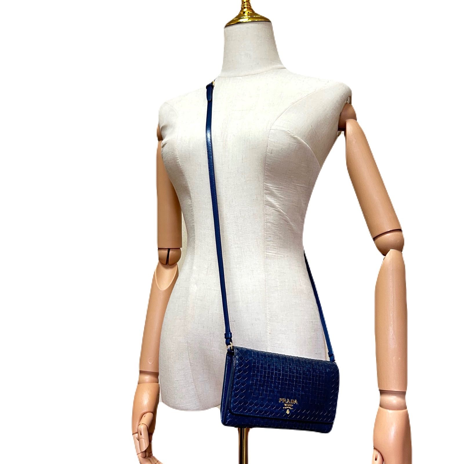 美品】PRADA プラダ レザー ショルダーウォレット マドラス 編み込み 