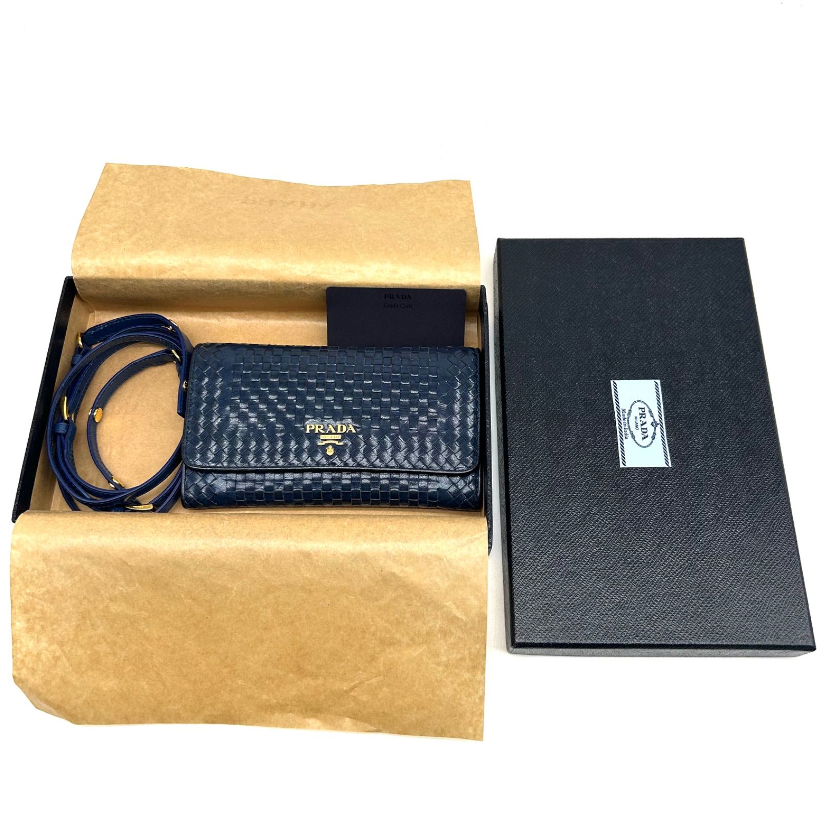 美品】PRADA プラダ レザー ショルダーウォレット マドラス 編み込み 