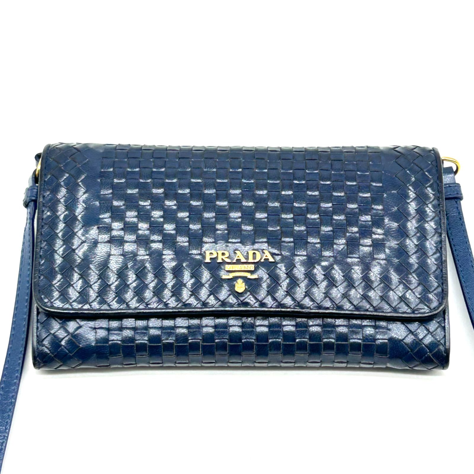 美品】PRADA プラダ レザー ショルダーウォレット マドラス 編み込み 