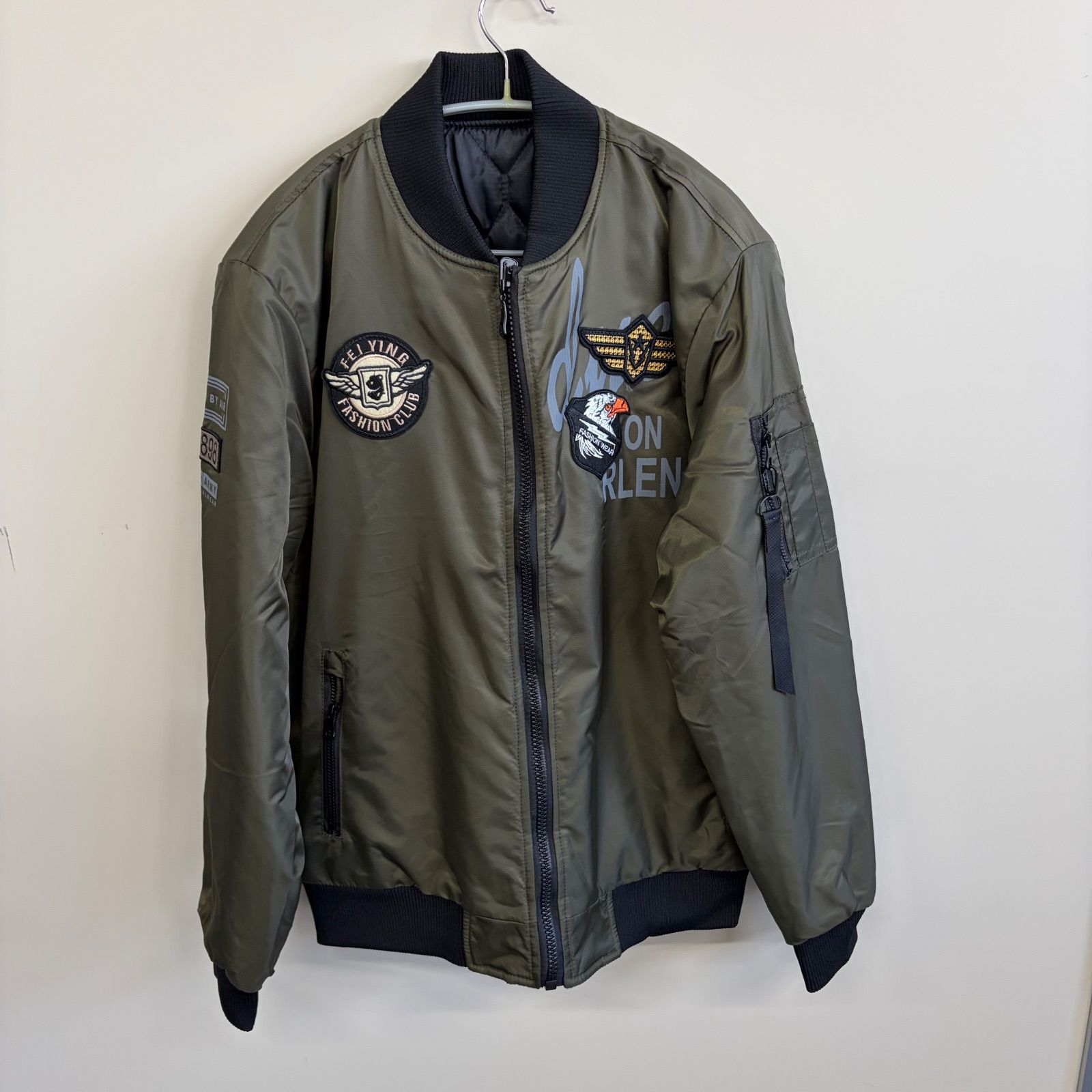 中綿入り リバーシブル カーキ×ブラック MA-1ミリタリージャケット 
