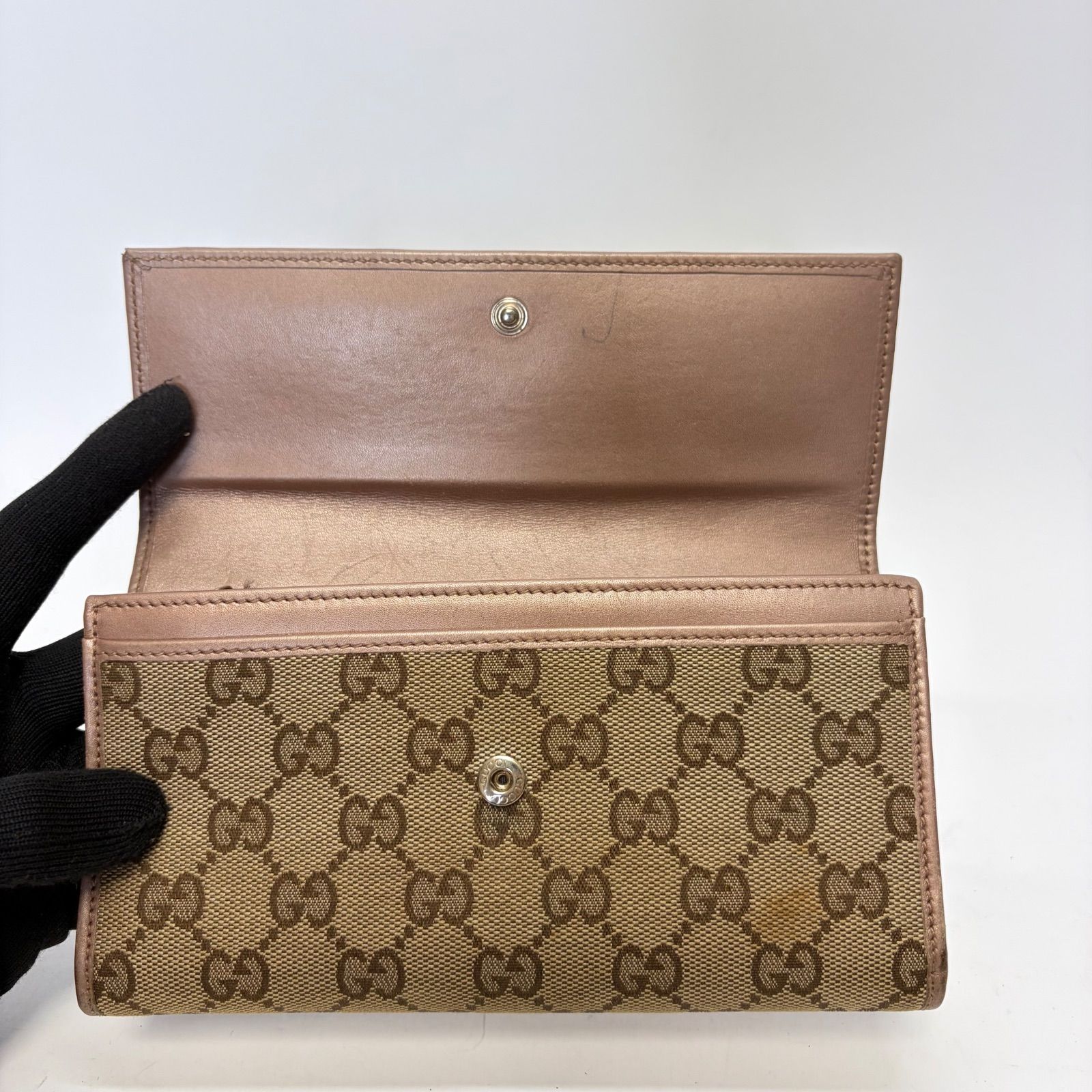 3910 GUCCI グッチ 長財布 キャンバス ハートロゴ GG ピンクベージュ