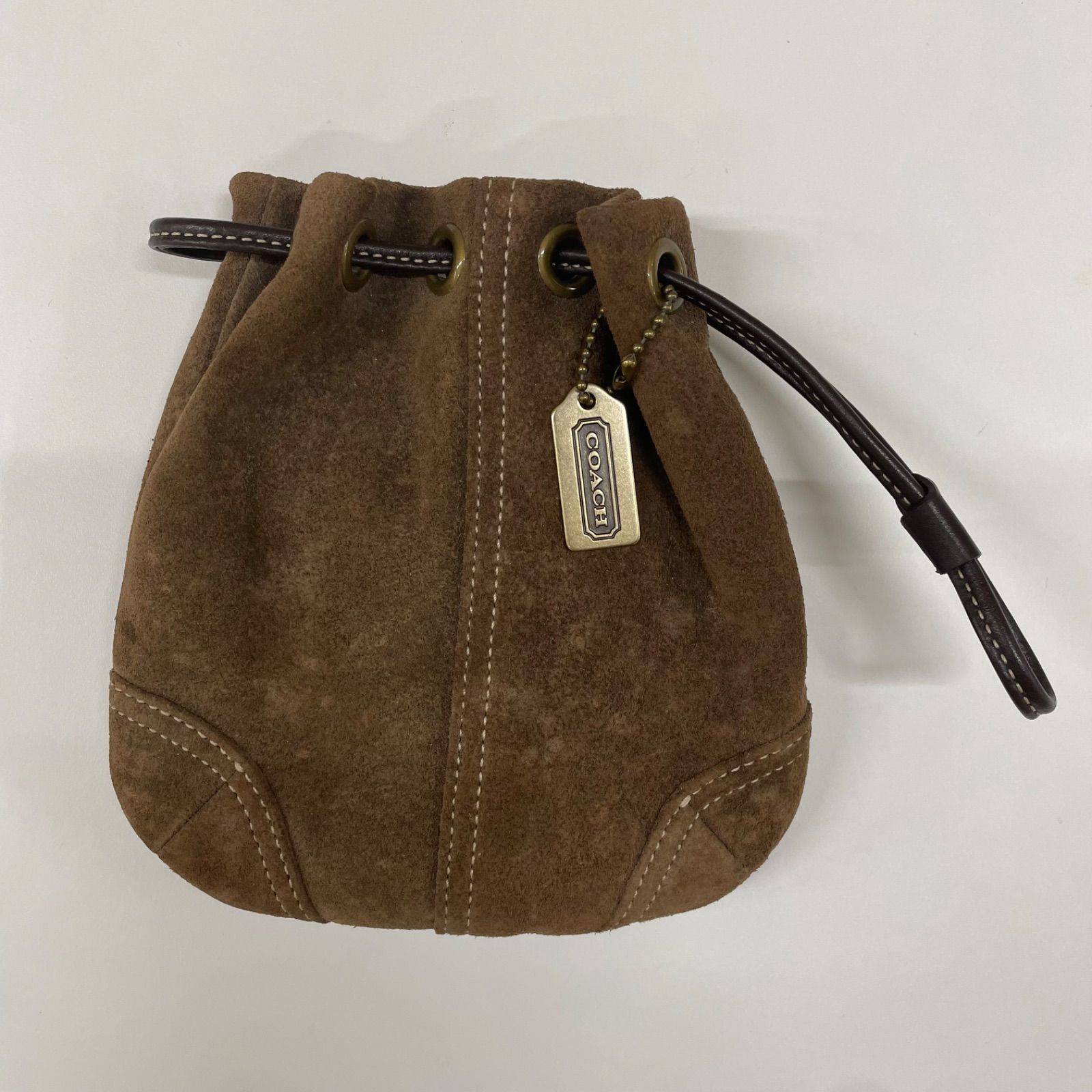 ◎ COACH コーチ 巾着ポーチ ミニポーチ スエード ブラウン 小さめ 