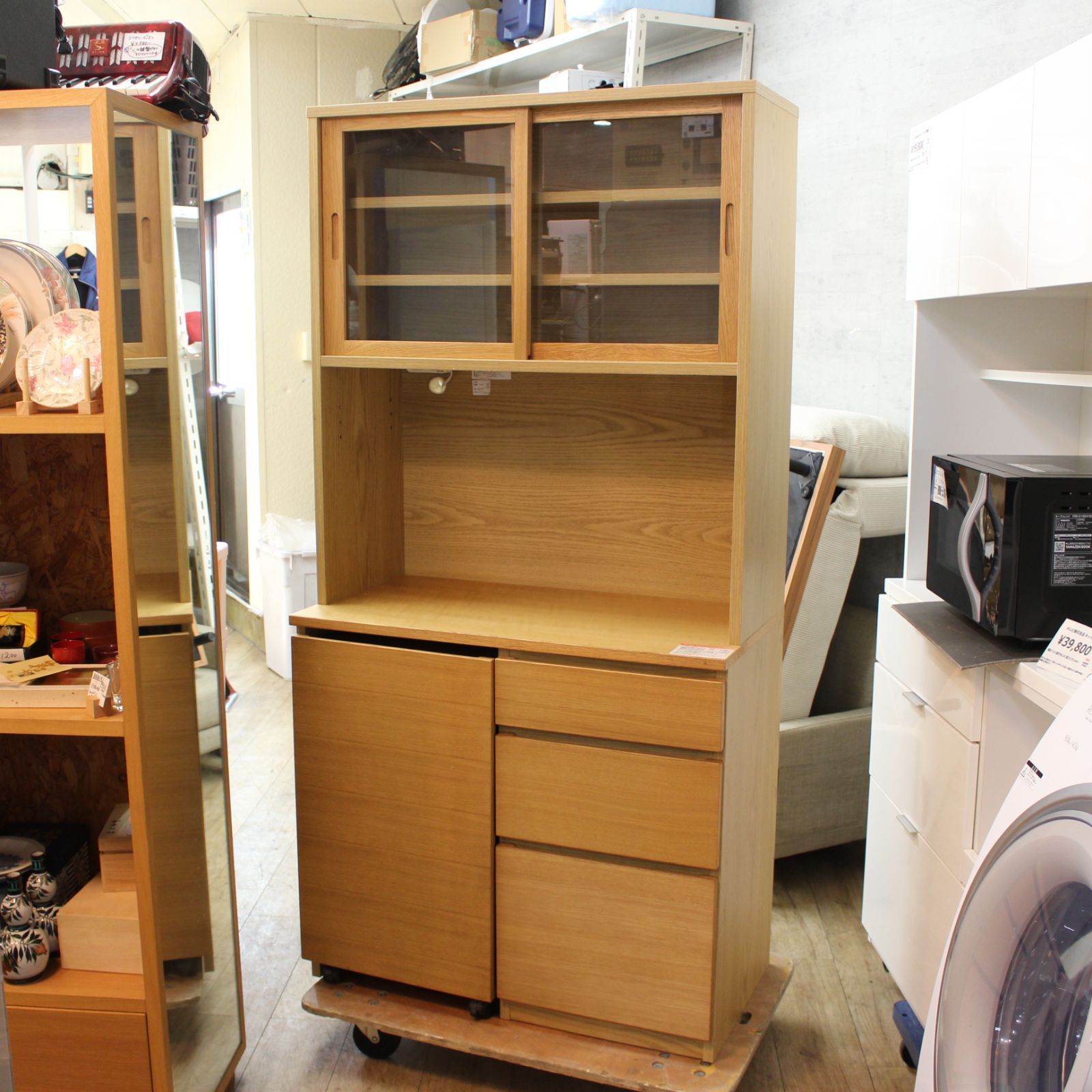 807)無印良品 MUJI 木製カップボード オーク材 ワゴンは引出して使用 