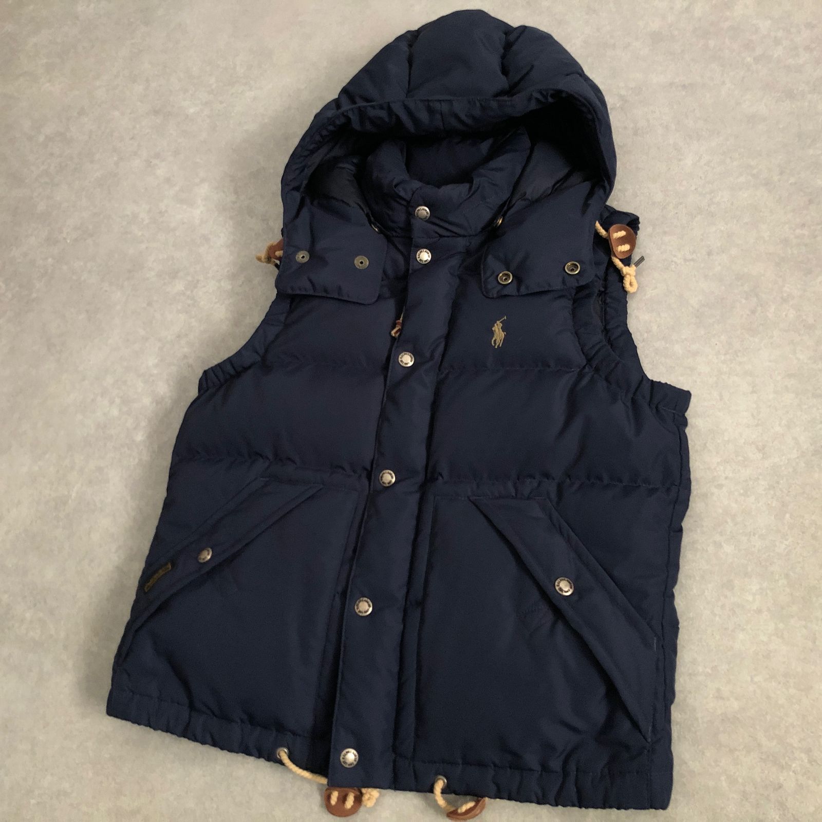 美品 POLO RALPH LAUREN ポニー刺繍 2way フード付ダウン ベスト ポロ