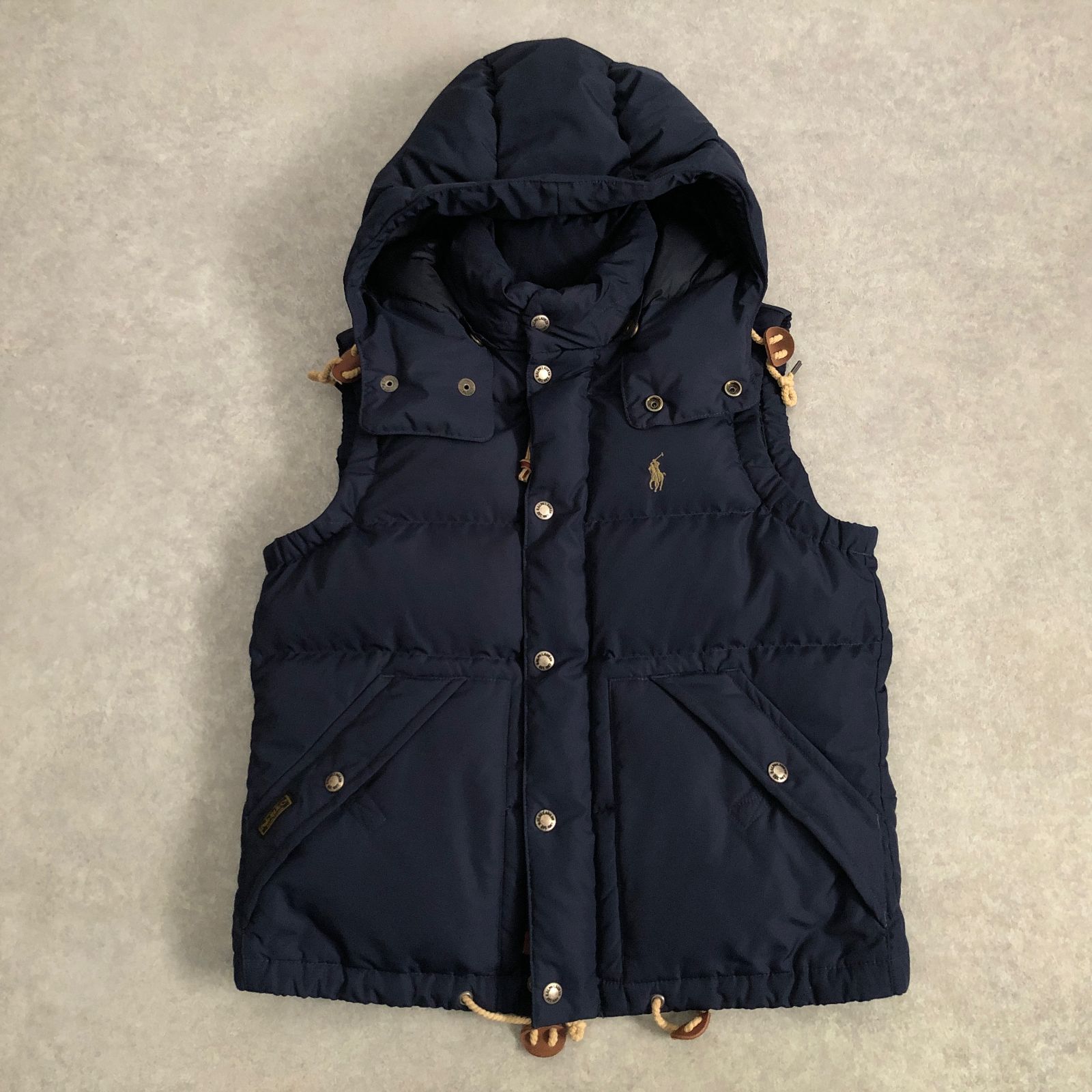 美品 POLO RALPH LAUREN ポニー刺繍 2way フード付ダウン ベスト ポロ 