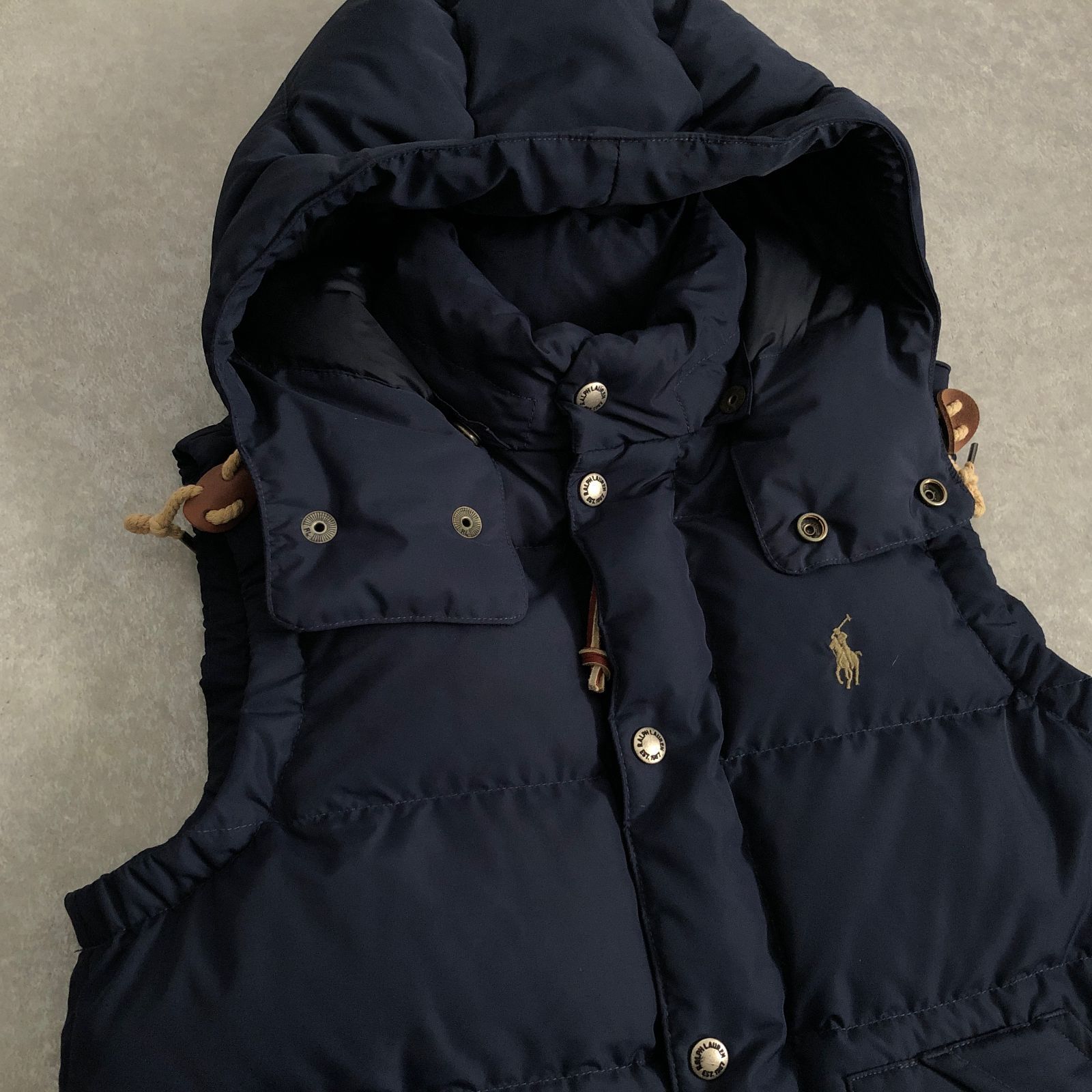 美品 POLO RALPH LAUREN ポニー刺繍 2way フード付ダウン ベスト ポロ
