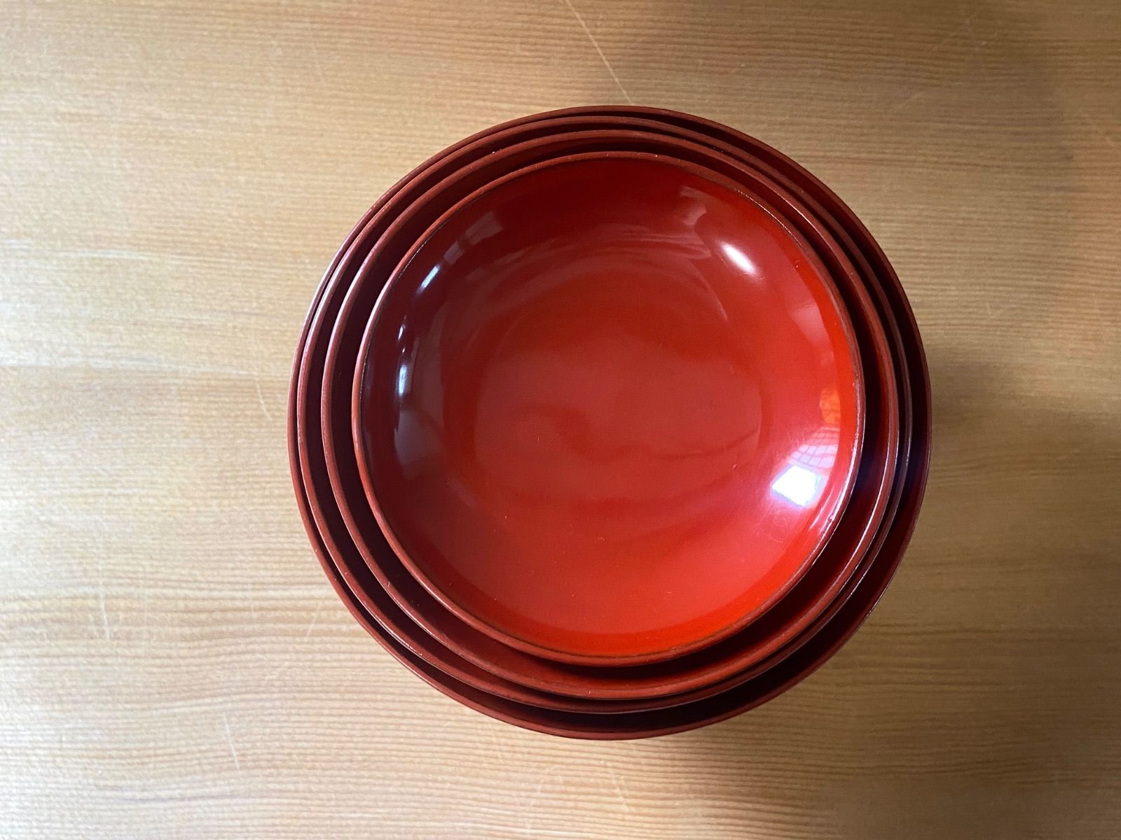 能登蔵出し 輪島塗 朱漆 入れ子 四つ椀 / 時代 朱塗 漆器椀 四つ組椀