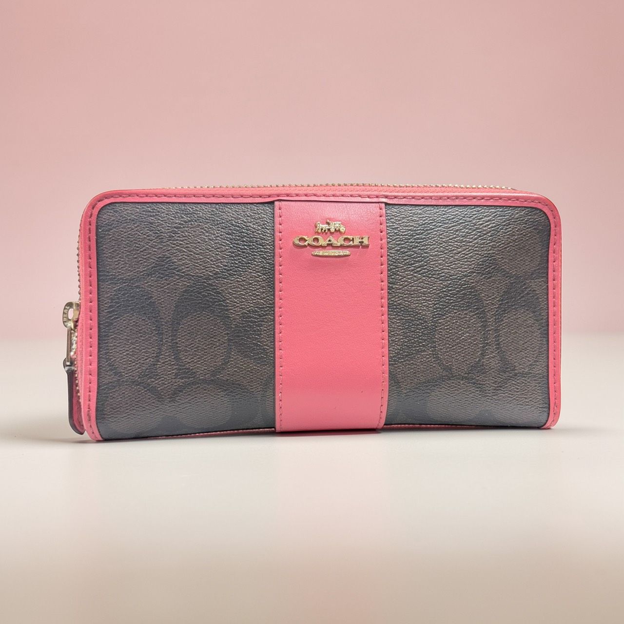COACH/コーチ 長財布 ラウンドファスナー シグネチャー ブラウン 