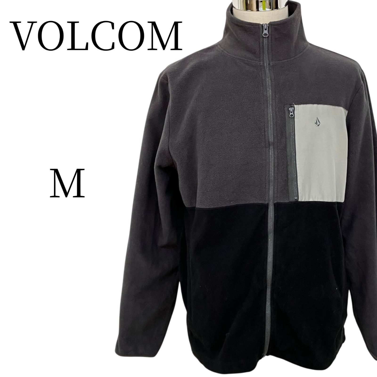 VOLCOM ボルコム フリース ジャケット M 黒 グレー 切替 ワンポイント 