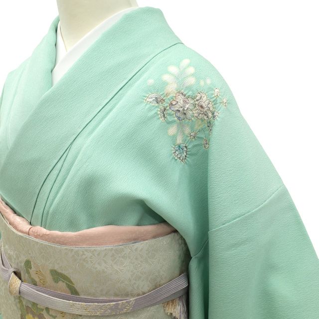 新古品】 訪問着 着物 未使用 フォーマル 正絹 袷 辻が花絞り ミント 