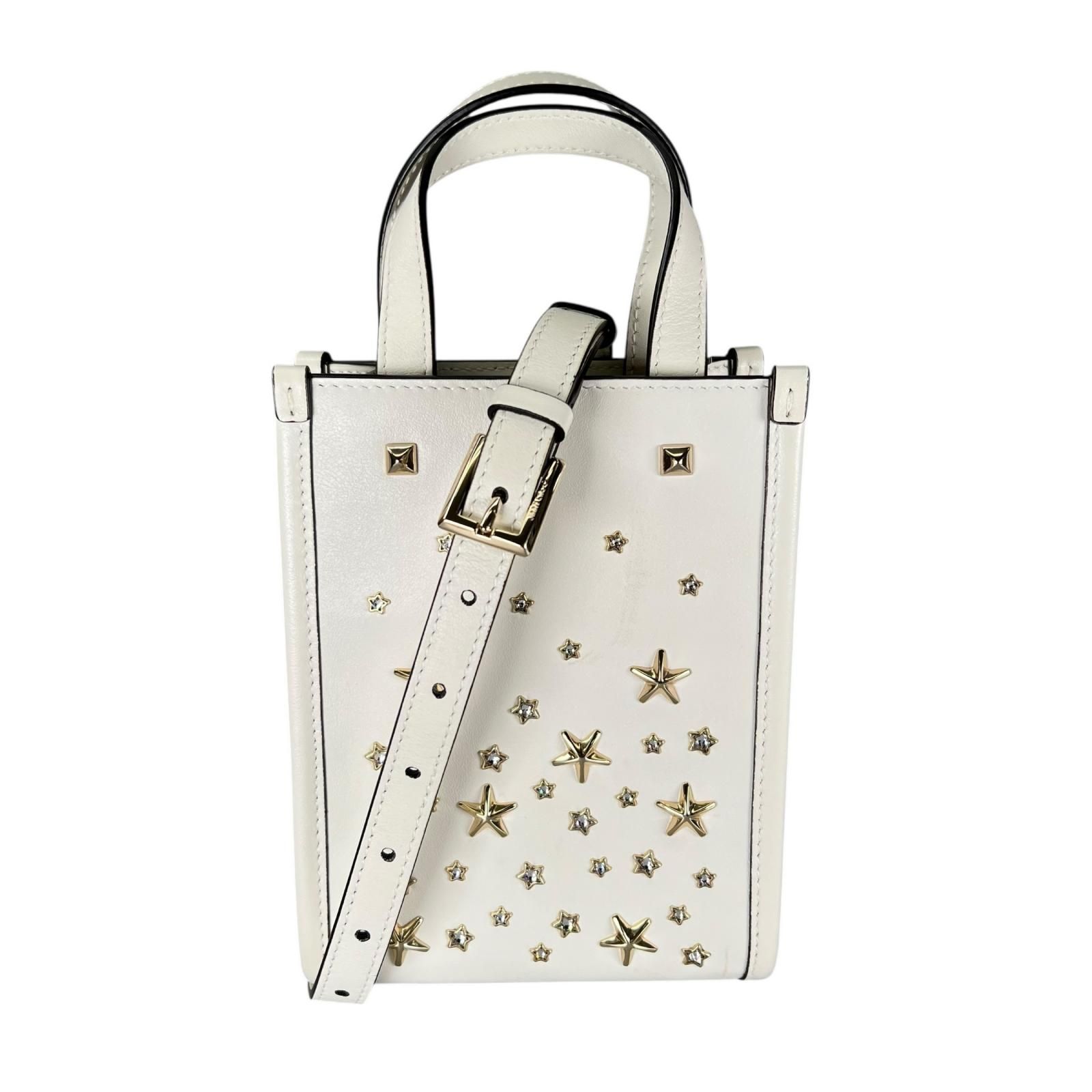 JIMMY CHOO ジミーチュウ スタッズ ショルダーバッグ レザー ホワイト 