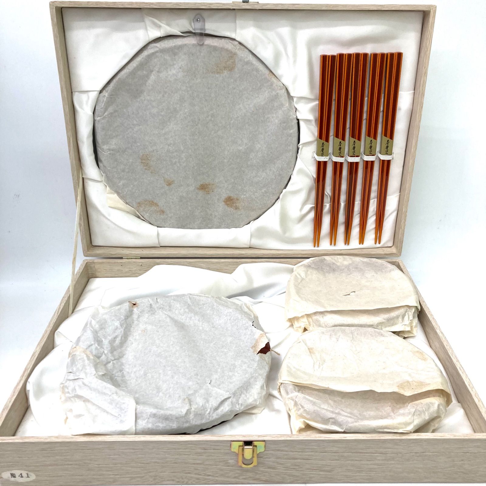 飛騨 春慶塗】未使用品 木箱入り 大皿 中皿 小皿 箸 セット 5組