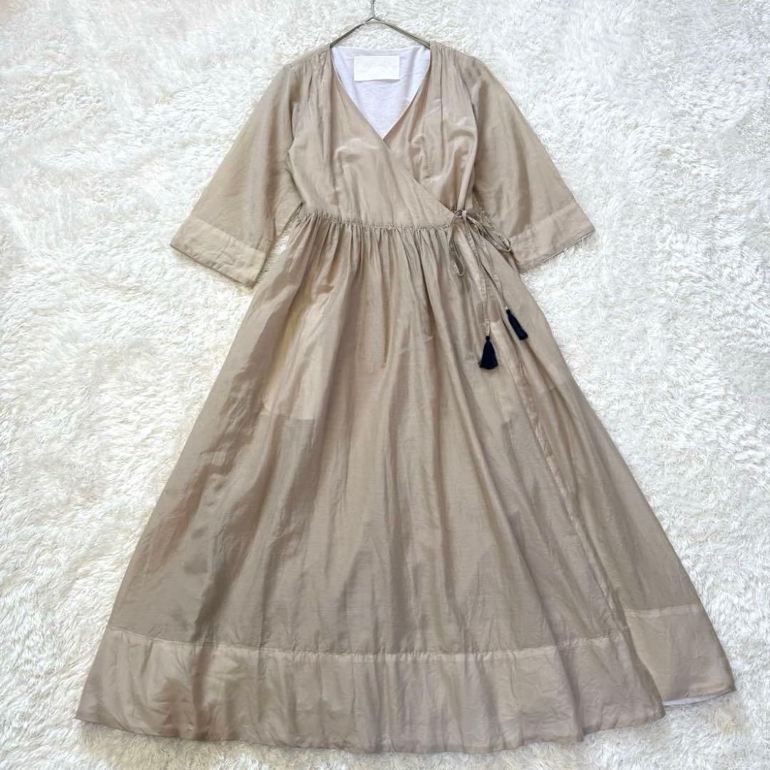 【美品】MYLAN マイラン シルクコットン　カシュクールワンピース ピンク MYLAN マイラン コットンシルク カシュクール クリンクルラップドレス