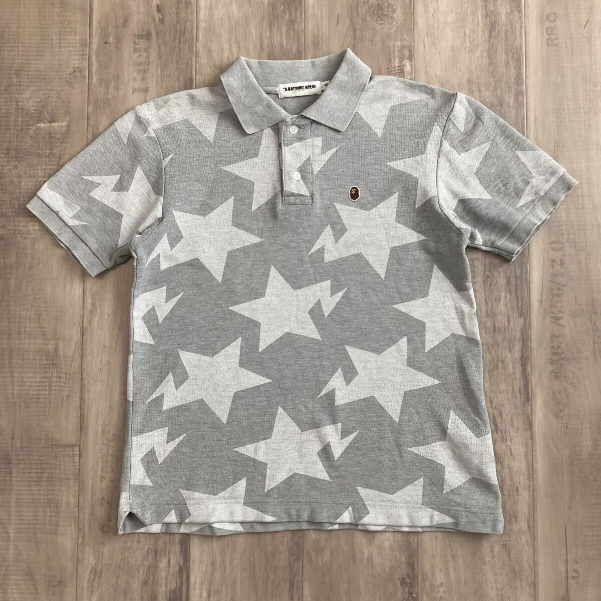 A BATHING APE BAPE STAポロシャツ M BAPE スター ポロシャツ Sサイズ グレー × ホワイト a bathing ape