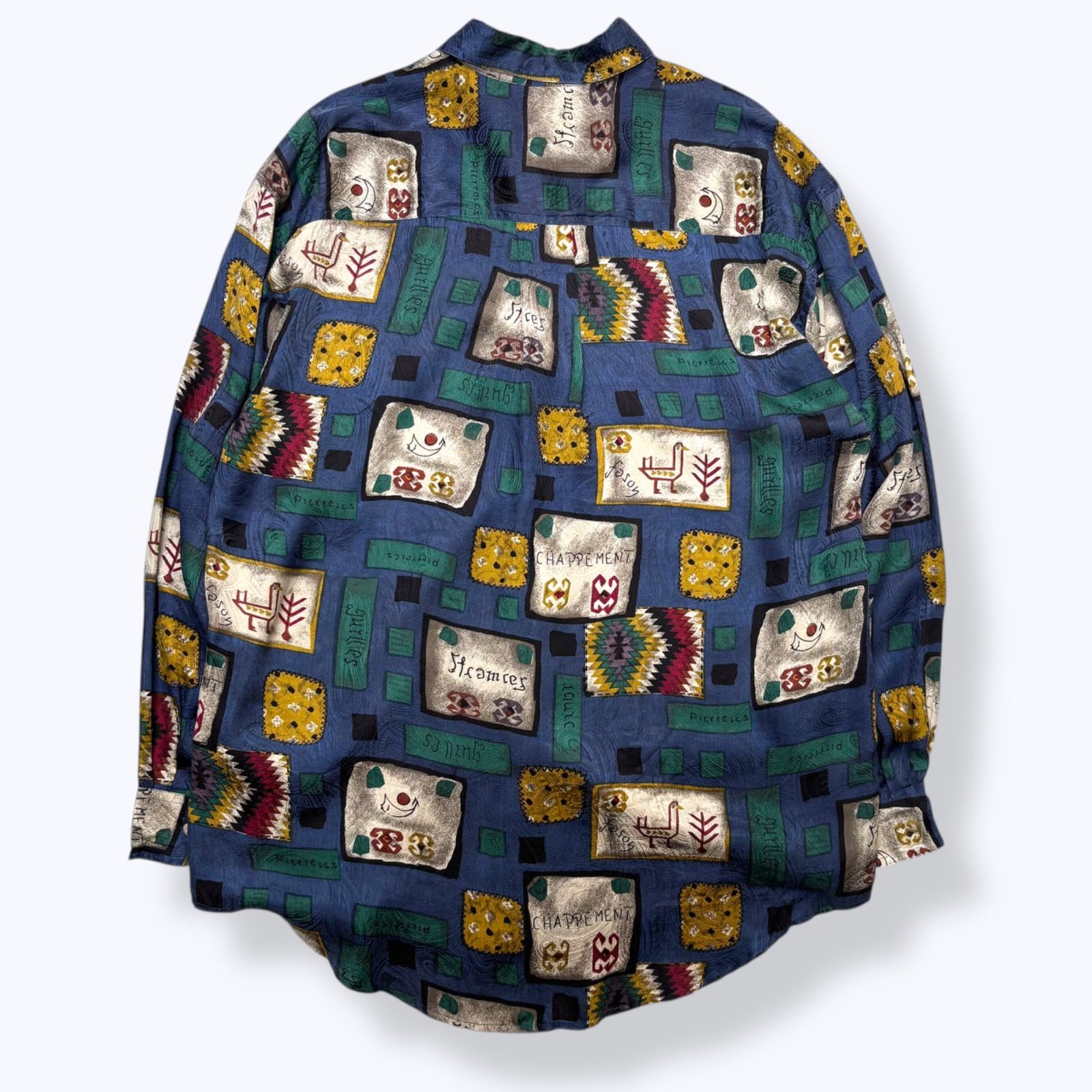 GOOUCH 古着 リネン シャツ 90s ダイス 柄 vintage グーチ 80s~ DEAD STOCK GOOUCH All-over Pattern SILK Shirts 【L】 80年代